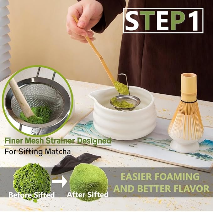 Matcha Whisk Holder Matcha Chasen Whisk Stand Ceramic Holder fit for Traditional Japanese Tea Ceremony Starter Matcha Tools Bowl (Yellow bamboo whisk)