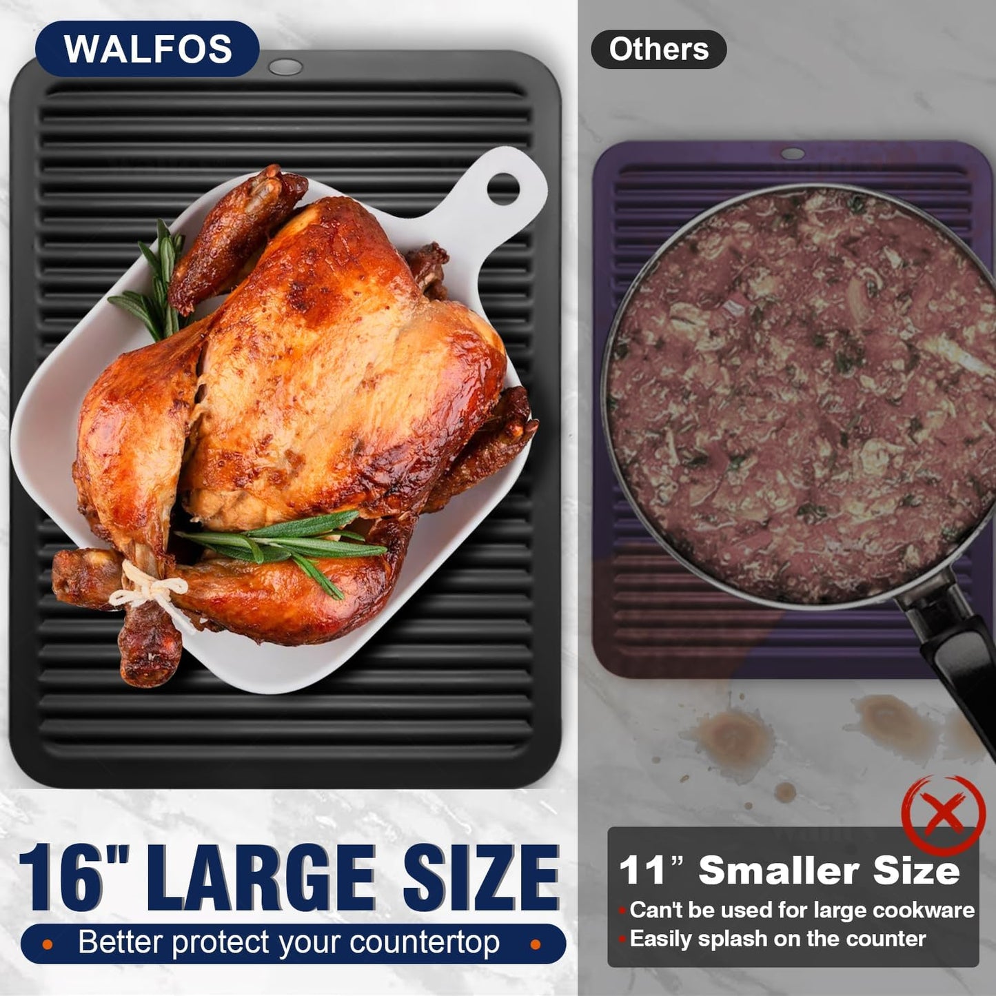 Walfos Large Silicone Trivet 16x12 Inch, Trivets for Hot Pots and Pans, Heat Resistant Pot Holders Hot Pads for Kitchen Quartz Countertops, Hot Dishes