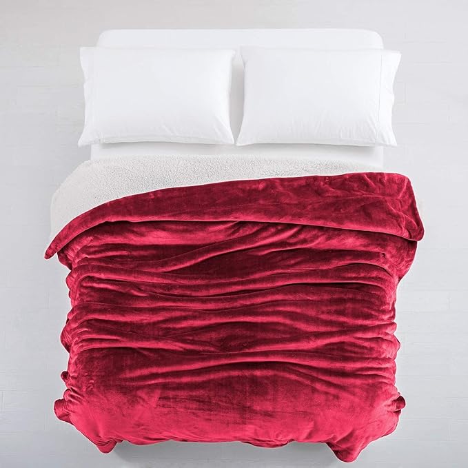 IR Imperial Rooms Sherpa Fleece Throw Blanket for Couch - Soft and Fuzzy Blanket for Winter - Reversible Thick and Warm Fluffy Throw Blankets for Bed, Sofa, Camping and Travel, Burgundy, 50x60 Inches