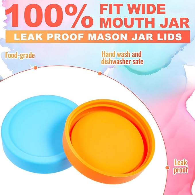 6 Pcs Silicone 3 Wide Mouth and Regular Mouth 3 Regular Mouthlids Mason Jar Lids Thickened Leak Proof Lid, Reusable Large Canning Jar Caps Housewarming Gift (Red Orange Yellow Green Blue Purple)
