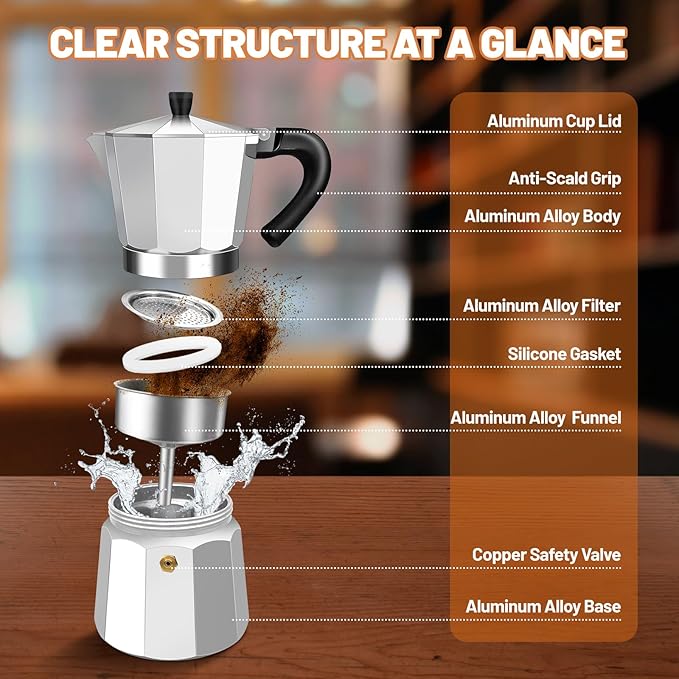 9 Cup Aluminum Espresso Stovetop Moka Pot Express Coffee Maker Percolator Italian Classic Mocha Coffee Machine for Italian and Cuban Cafe Brewing for Home & Camping 450ml 15oz