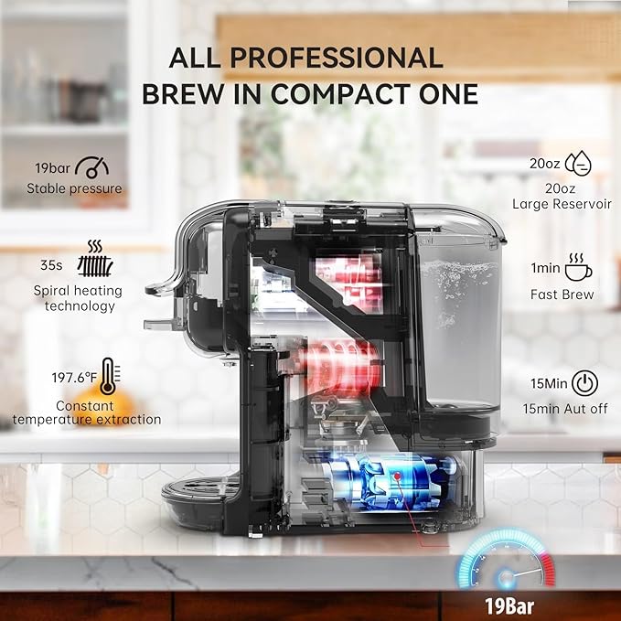 Multi-Capsule Coffee Maker, Hot/Cold Coffee Maker, Milk, ESE Pod Ground Coffee, Cafeteria, 19 Bar, 5 in 1 (Color : H2B M1A WH, Size : CHINA_EU)
