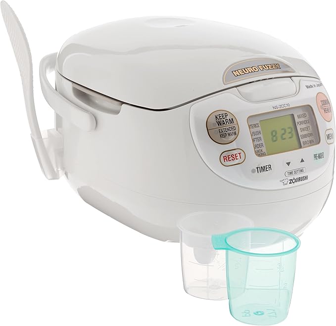 Zojirushi NS-ZCC10 Neuro Fuzzy Cooker, 5.5-Cup uncooked rice / 1L, White & NP-GBC05XT Induction Heating System Rice Cooker and Warmer, 0.54 L, Stainless Dark Brown