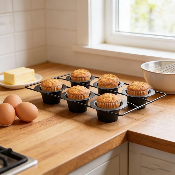 6 Cup Popover Pan for Baking Deep Non Stick Sturdy Carbon Steel Bakeware Easy to Clean for Yorkshire Pudding, Muffins and Popovers