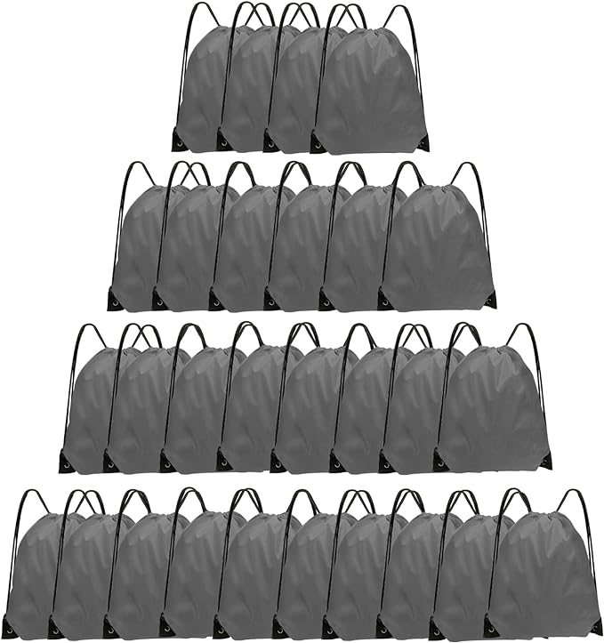 Drawstring Bags 28 PCS Drawstring Backpack Bulk String Backpack Cinch Bag Sackpack for Men Women Gym (Grey)