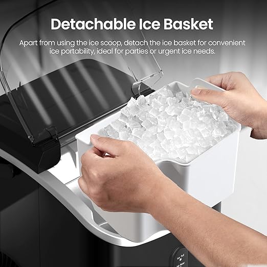 Crzoe Nugget Ice Maker Countertop with Self-Cleaning Function, Sonic Ice Machine with Handle, 35Lbs/24H, Compact Design for Home/Office Use(Black)
