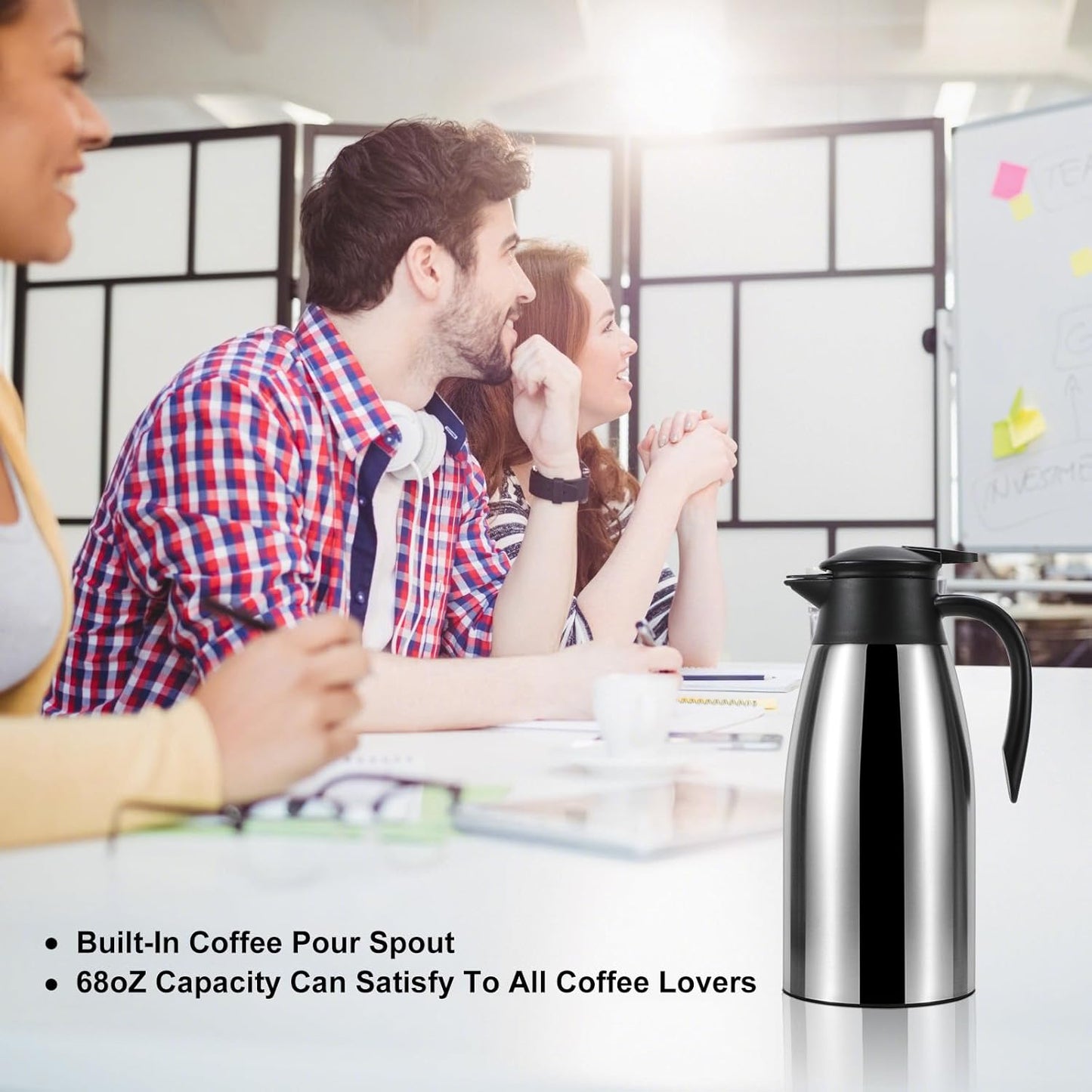 70oz Updated Thermal Stainless Steel Carafe for Hot Coffee & Water, Double Walled Vacuum Carafe (Pink+Pink)