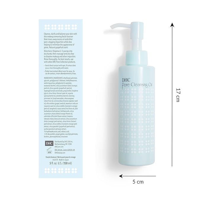 DHC Pore Cleansing Oil, Facial Cleansing Oil, Makeup Remover, Unclog Pores, Residue-Free, Fragrance and Colorant Free, 5 fl. oz.