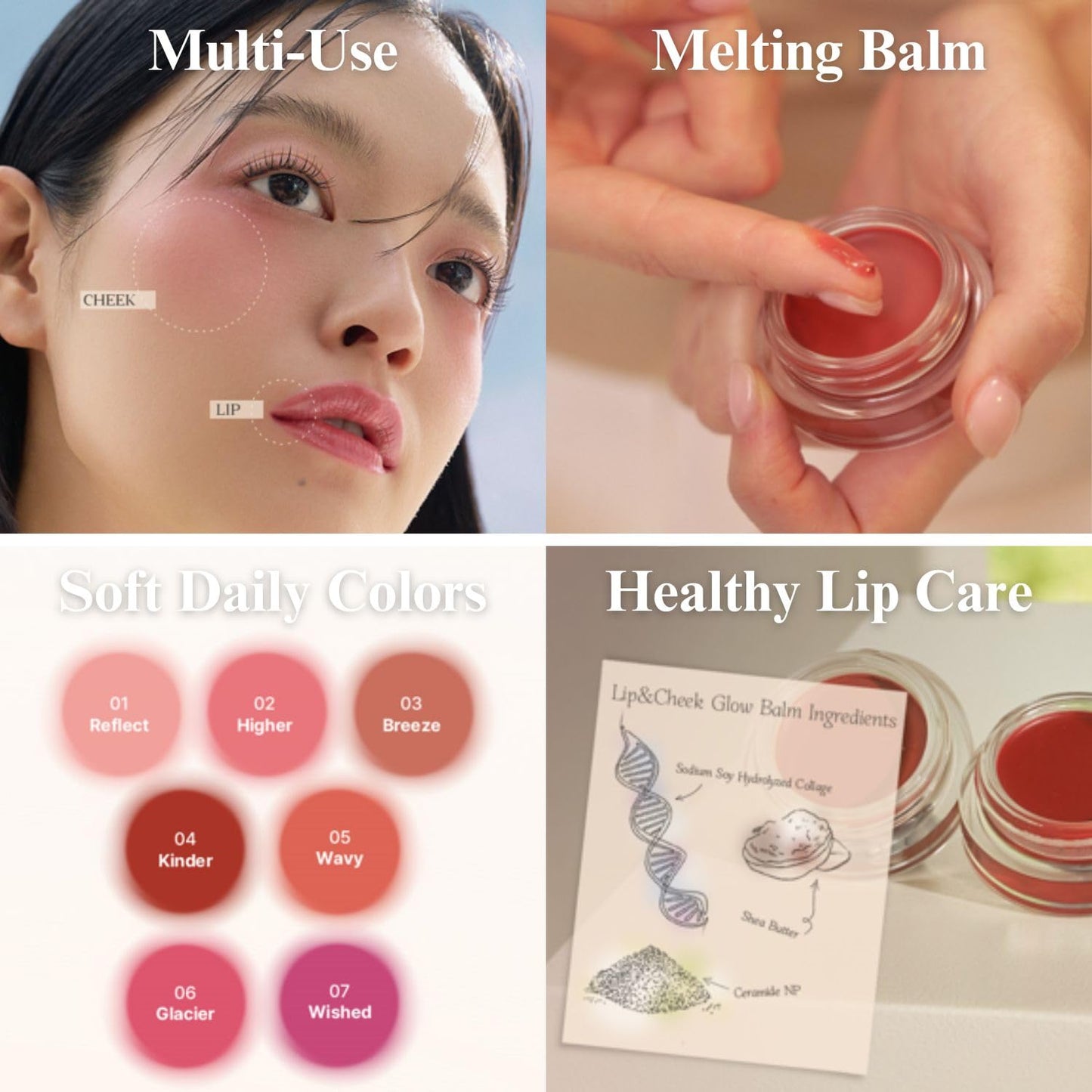 EGLIPS Lip & Cheek Glow Balm - Multi-Use Tinted Melting Balm Blush for Lips & Cheeks Builable and Blendable Texture (03 BREEZE, 0.18 oz)