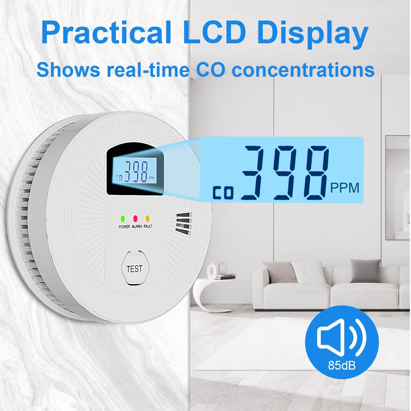 3 Pack Combination Photoelectric Smoke and Carbon Monoxide Alarm Detector with Digital Display; Battery-Operated Smoke Carbon Monoxide Alarm