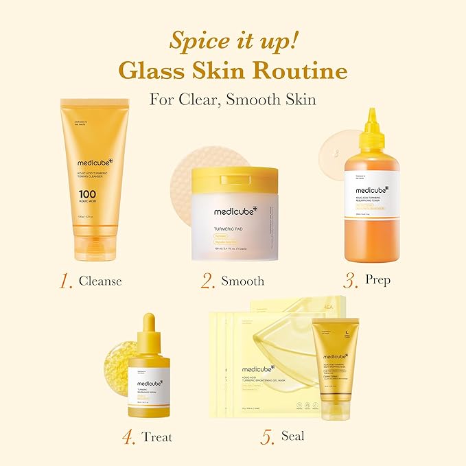 medicube Day & Night Kojic Acid Duo: Kojic Acid Turmeric Brightening Gold Jelly Gel Mask and Kojic Acid Turmeric Clarifying Toner Pad