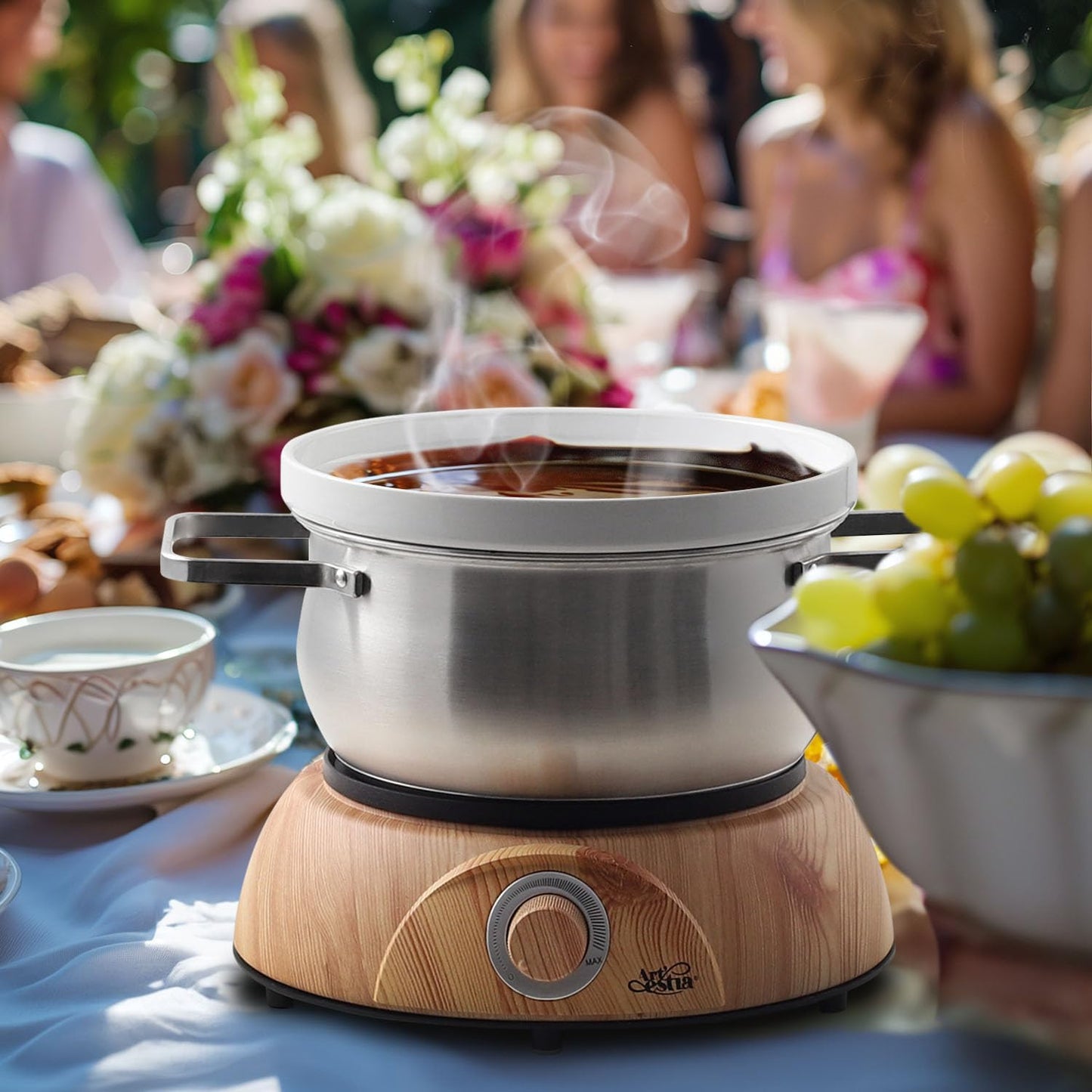 Artestia1500W Electric Swiss Fondue Set for Melting Chocolate Cheese Pot Sets with Temperature Control for Oil Broth Fondue Party, 8 Colored Fondue Forks