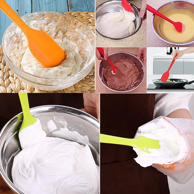 Silicone Spatulas Set, Rubber Spoon Spatula Heat Resistant Spoonula One Piece Design Seamless Spatula Non-Stick Scrapers Baking Mixing Tool (Green Set)