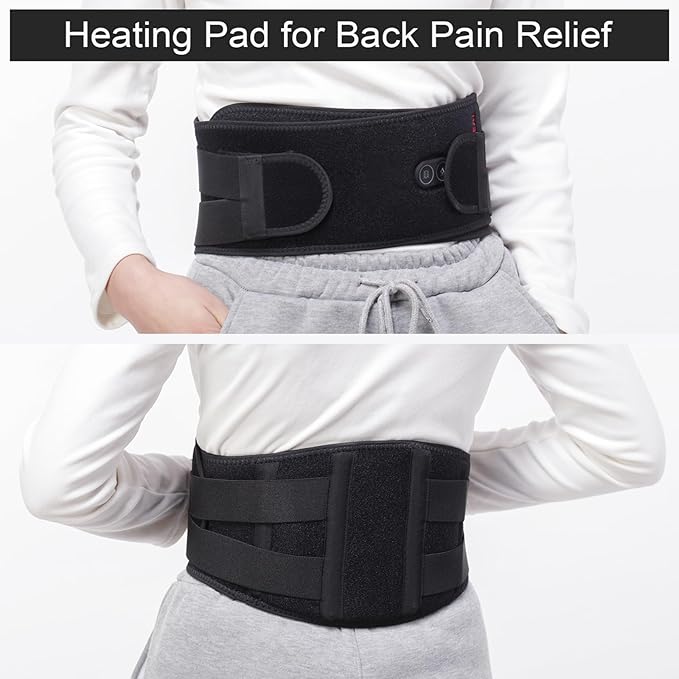 Heating Pad Lower Back Massager Wrap for Back Pain Relief, Heated Waist Belt with Vibration Massage 7.4V 4400mah Battery Heat Therapy, for Lower Back Lumbar Waist Abdominal Stomach Spine