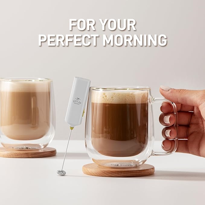 Mini & Mighty Milk Frother Wand – Powerful Handheld Coffee Frother, Battery Operated Drink Mixer – Compact Pocket Size – Detachable Whisk for Latte, Cappuccino, Matcha, Hot Chocolate – White Gold