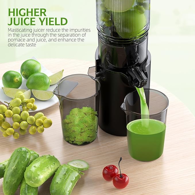 Cold Press Juicer,5.4" Wide Feed Chute Juicer Machines,High Juice Yield,Slow Masticating Juicer for Whole Vegetables & Fruits Fruits,Black