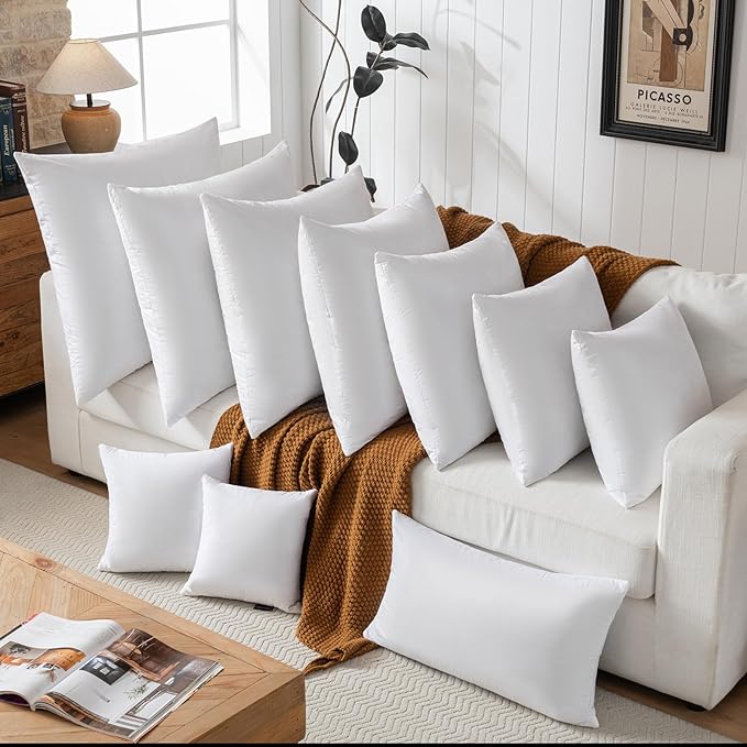 24x24 Euro Throw Pillow Inserts-Down Feather Pillow Inserts-Cotton Fabric-Set of 2-White.