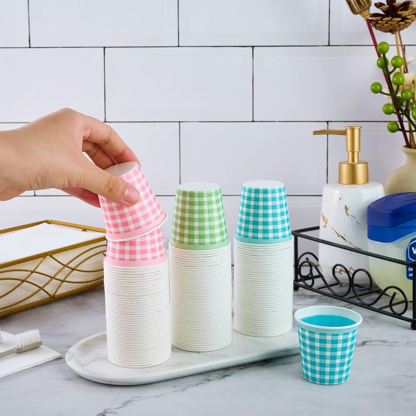 LITOPAK 480 Pack 3 oz Paper Cups, Colorful Disposable Bathroom Cups, Small Mouthwash Mugs for Home, Bathroom, Picnic, Party, and Events