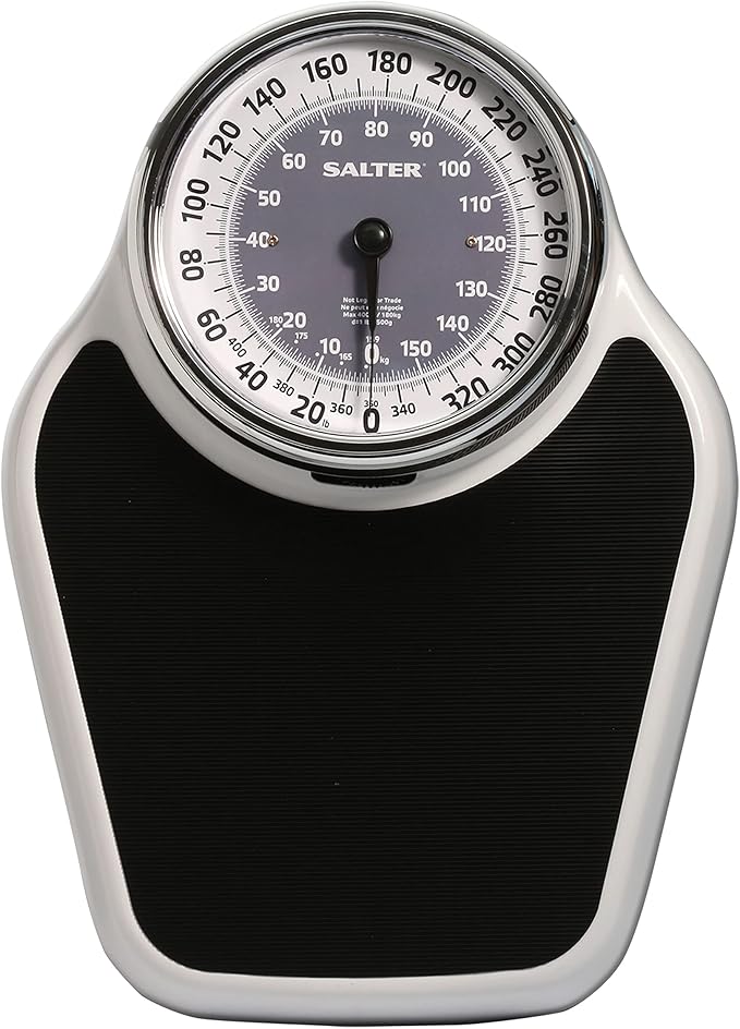Salter Pro-Helix Professional Oversized Bathroom Scale with Black Vinyl Anti-Slip Bath Mat, 400 LB Capacity, Analog Scale, 18.25" x 13.0" Black/White