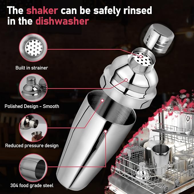 24oz Cocktail Shaker Set Martini Shaker Set Bartender Set with Margarita Mixer Drink Shaker, Measuring Jigger and Mixing Spoon - Professional 18/8 Stainless Steel Bar Tools for Mixed Drinks