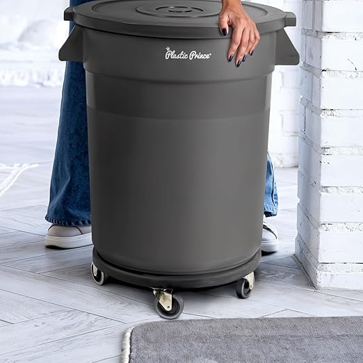 PLASTIC PRINCE Trash Can Dolly with Wheels, Black Garbage Can Wheels, Transports 20, 32, 44 and 55 gal Brute Trash Can Dolly, 18 Inches