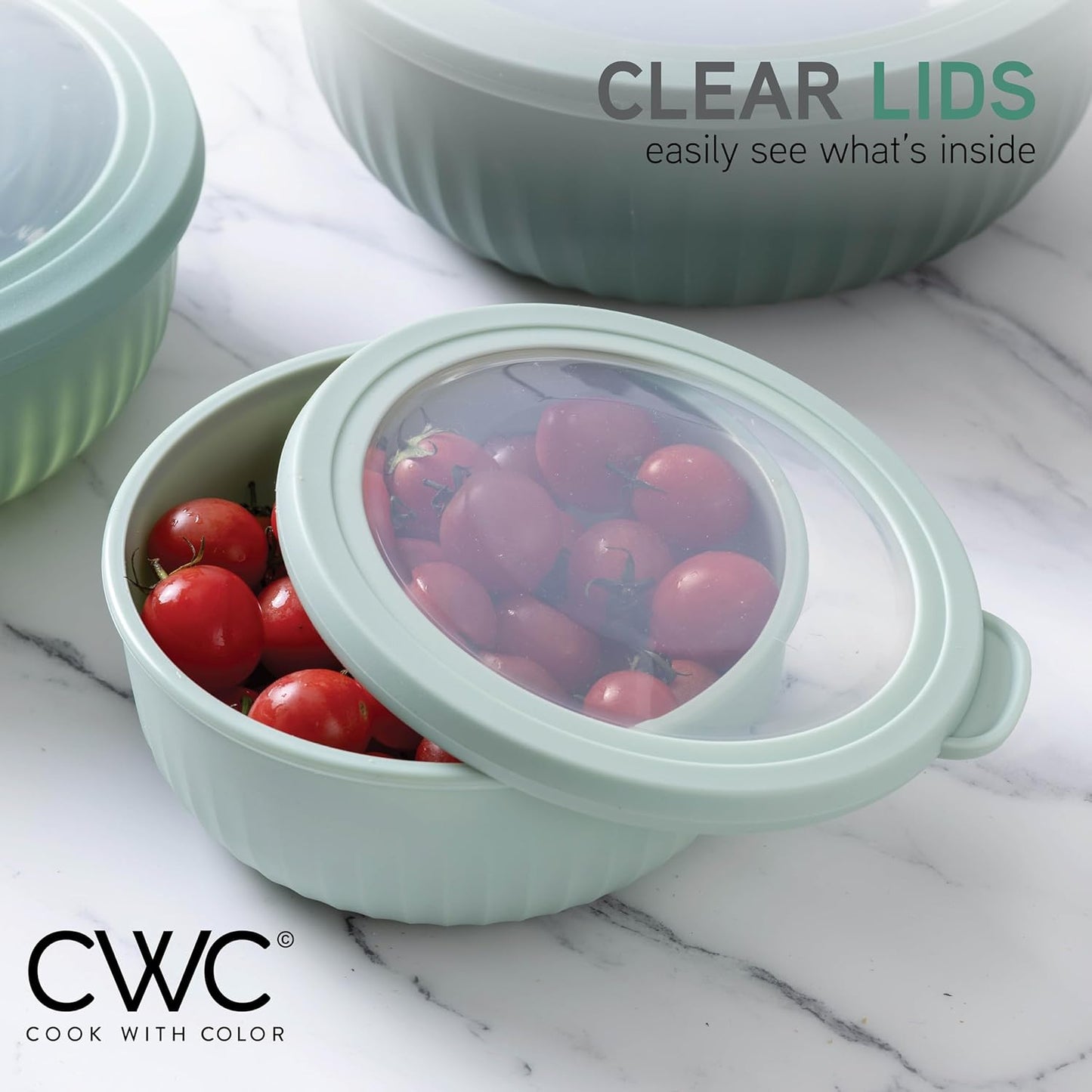 COOK WITH COLOR Prep Bowls with Lids- Wide and Deep Nesting Plastic Small Mixing Bowl Set with Lids, 8 Piece Set - Wide Bowls, Sage