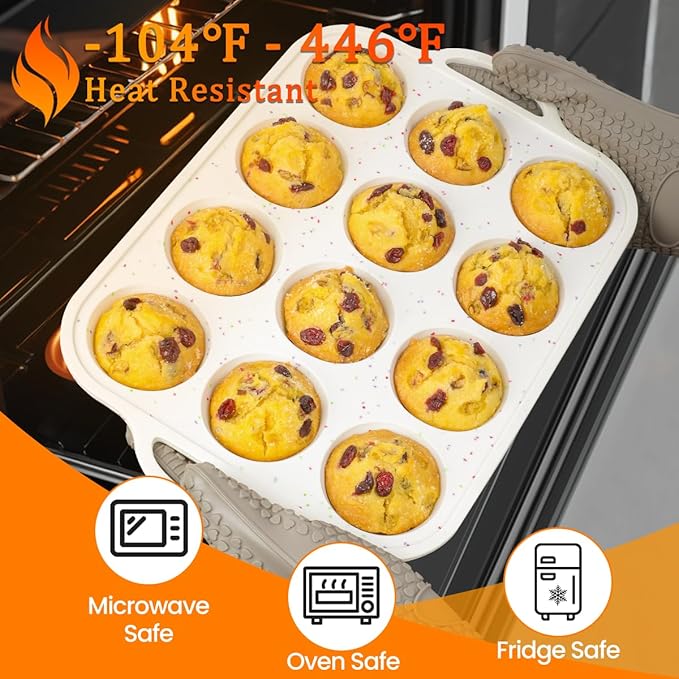 CAKETIME Silicone Muffin Pan, Metal Reinforced Frame Regular Size 2.8 Inch Cupcake Pan with Handle 12 Cups Nonstick Muffin Tray for Baking BPA Free 1 Pack Confetti