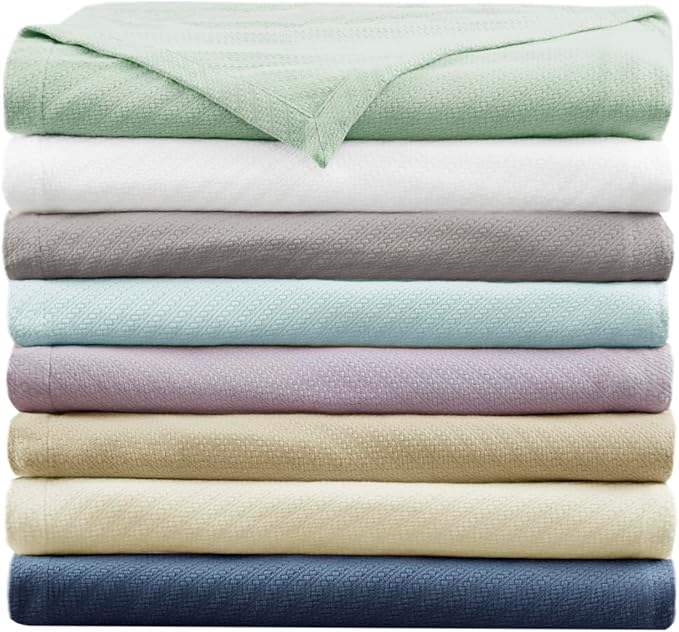 Madison Park Liquid Cotton Luxury Blanket Premium Soft Cozy 100% Ring Spun Cotton For Bed , Couch or Sofa, Twin, Gray