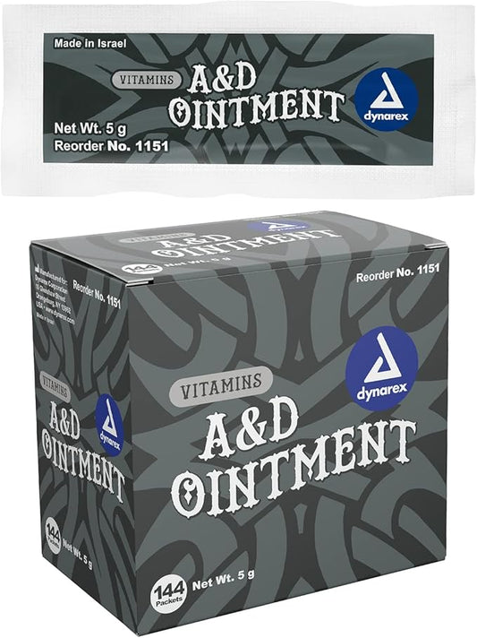 Dynarex Vitamins A&D Ointment Without Lanolin - Vitamin A and D Ointment Protectant For Minor Cuts, Burns, Diaper Rash & Dry Skin - 1 Box - 144 Packets/Box - 5g Packets (Packaging May Differ)
