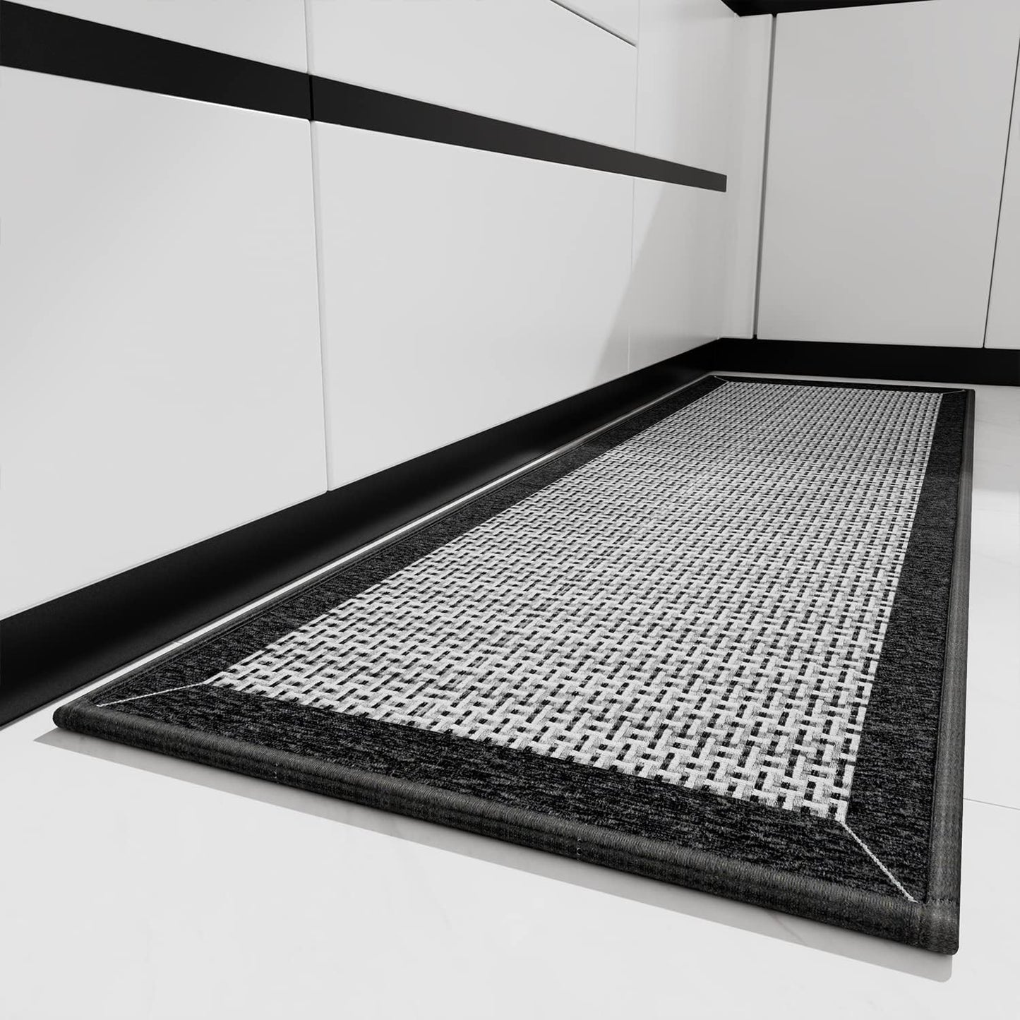 PADOOR Kitchen Mats for Floor, Kitchen Rugs Non Slip Washable, Rubber Backed Kitchen Runner Super Absorbent Kitchen Floor Mat Sink Rug, 20”x47” Black