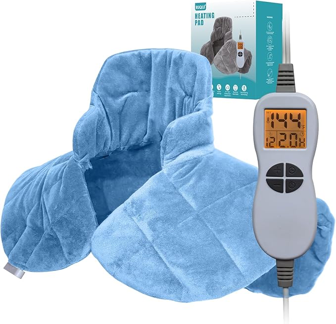 Ruqiji Neck&Shoulder&Back Heating Pad, Pain Relief for Back/Neck/Shoulders/Menstrual Pain, Christmas Gifts for Women Men Mom Dad (01-Light Blue, 19" x 24")
