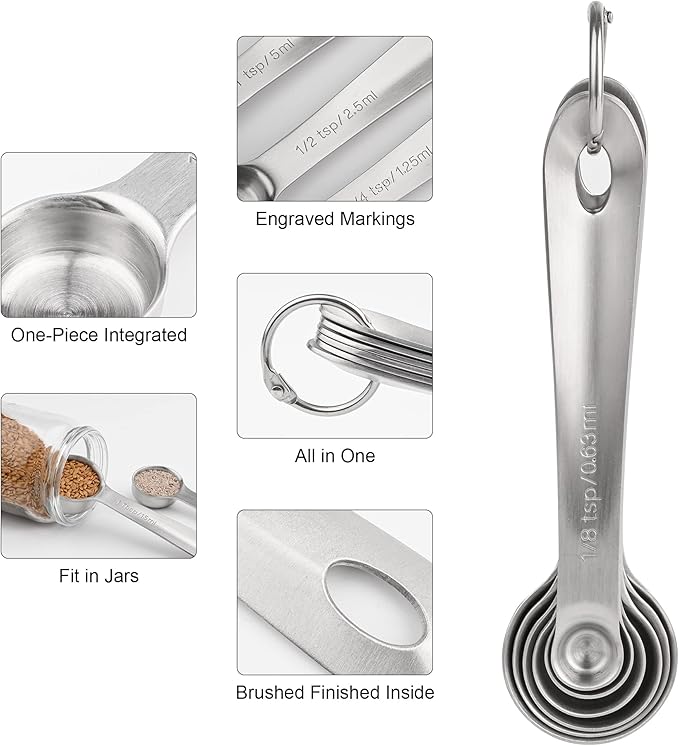 Measuring Cups and Spoons Set 16, 18/8 Stainless Steel Measuring Cups and Spoons for Dry&Liquid, 7 Metric&US Measing Cups &6 Measuring Spoons &Measure Equivalents for Kitchen&Baking