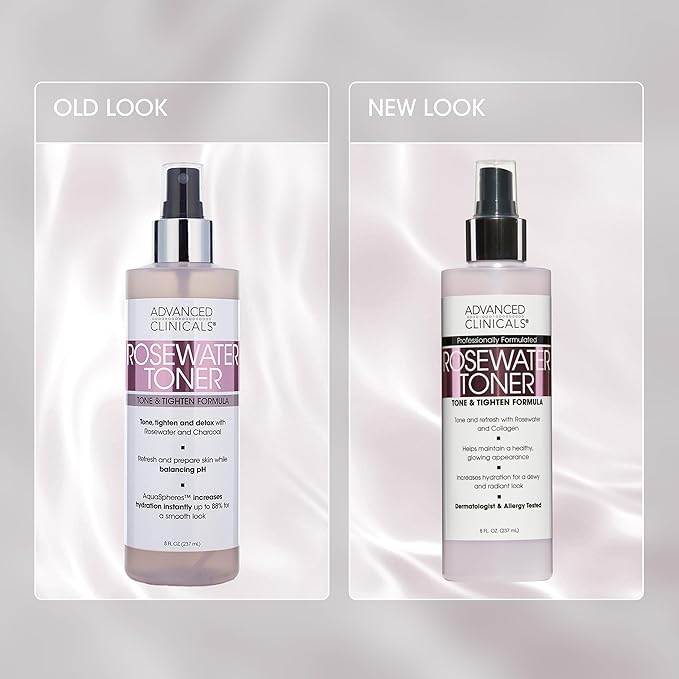 Advanced Clinicals Collagen + Rosewater Facial Mist Toner W/Charcoal & Aloe Vera. Alcohol-Free PH Balancing Formula Detoxifies & Hydrates Skin Improving Overall Skin Tone, Face Mist, 8 Fl Oz, 2-Pack