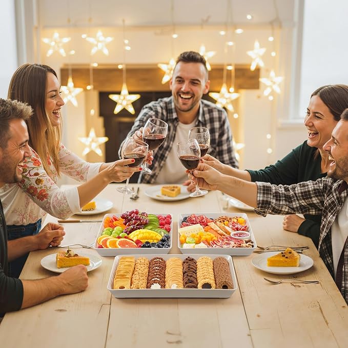 Lifewit Serving Tray for Party Supplies, Reusable Serving Platter for Catering, Snack, Fruit, Charcuterie, Appetizer, Plastic Food Trays, Hosting Essentials, BPA Free, 6 Pcs, Extra Large(16" x 12")