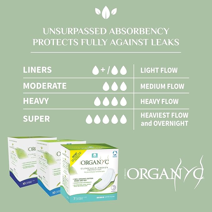 Organyc - 100% Certified Organic Cotton Feminine Pads - Heavy Flow, 10 Count (Pack of 1) (B003ART1JG)