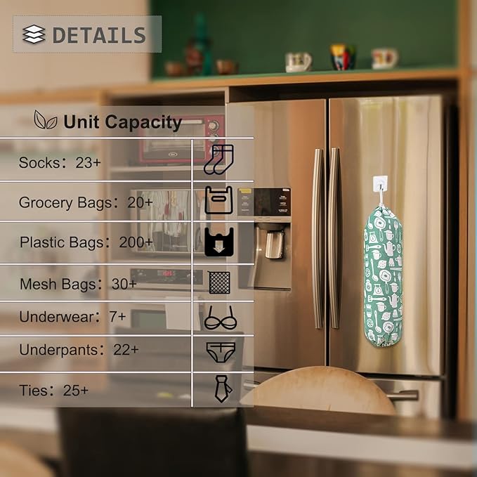 Plastic Bag Holder, Wall Mount Plastic Bag Organizer, Shopping Bags Carrier, Washable Large Grocery Bag Storage Dispenser for Home Kitchen Travelling, Free Adjustment with Drawstring (kitchen)