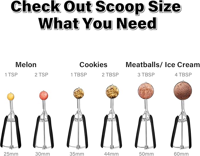 Cookie Scoop 2 Tbsp for Baking, Professional Stainless Steel Ice Cream Scoop 44mm, Melon Baller Muffin Scoop, Good Soft Grips, Quick Trigger Release, 30ml (2 Tablespoon)