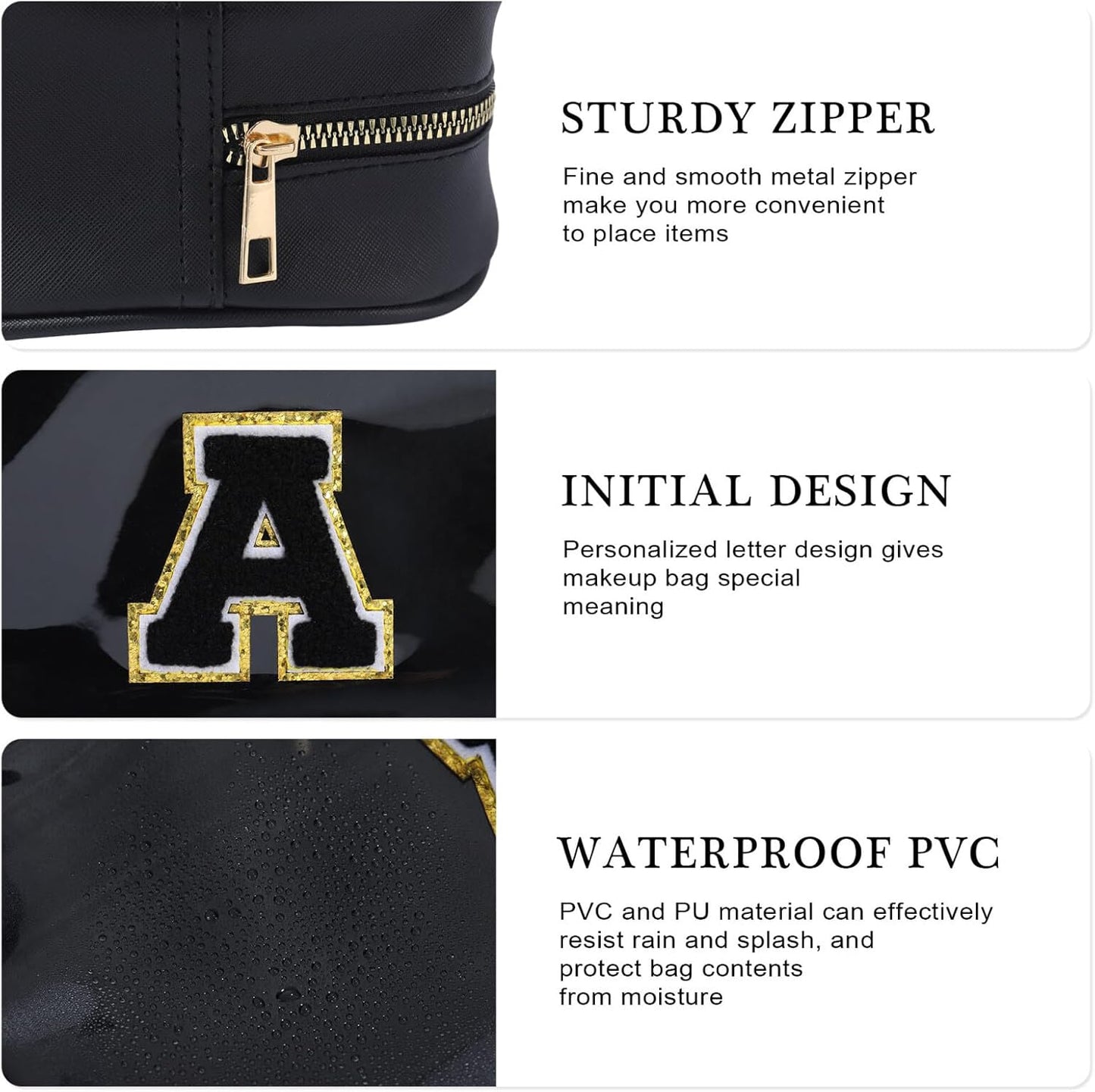YOOLIFE Travel Makeup Bag Toiletry Bag for Women, Clear Make up Bag PVC Cosmetic Bag Black Travel Accessories Makeup Pouch Birthday Gifts for Women Teacher Mother Wife Girlfriend Gifts Letter Z