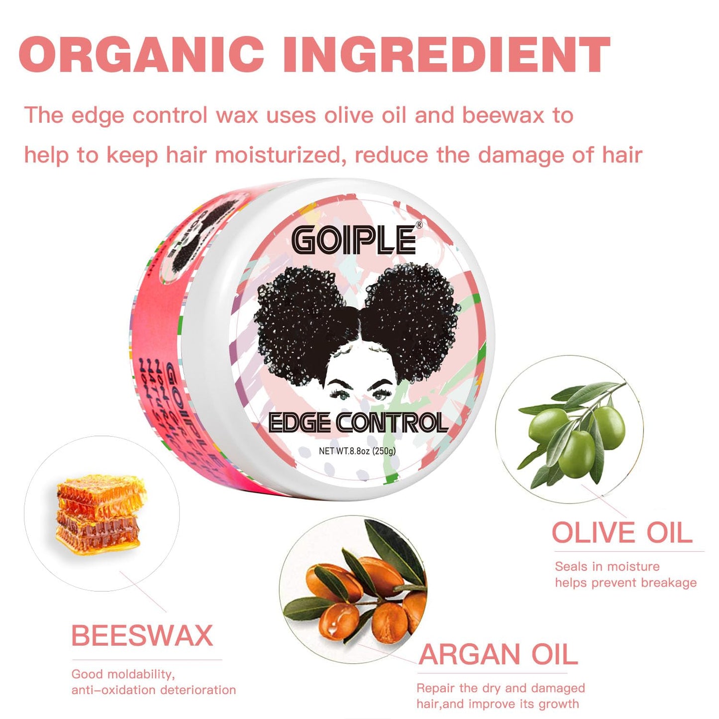 8.8oz Edge Control Wax for Women Strong Hold Non-greasy Edge Control Smoother Edge Wax Styling Gel Edge Control for Black Hair No Flaking, White Residue, Shine and Smooth (Sweet Peach)
