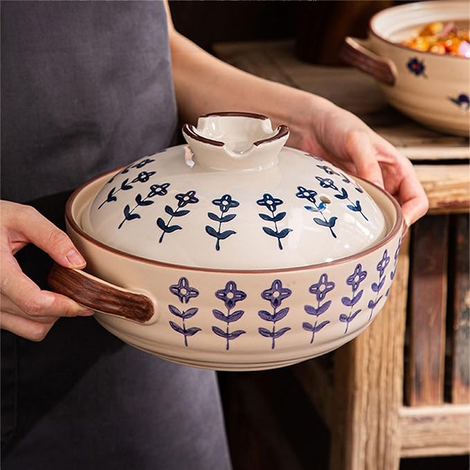 Ceramic Casserole, Japanese Clay Pot Donabe Stone Rice Pot With Lid, Earthen Pot Stockpot Ceramic Casserole Cooker Healthy Cookware Stove Pot Soup Hot Pot(Color:B)