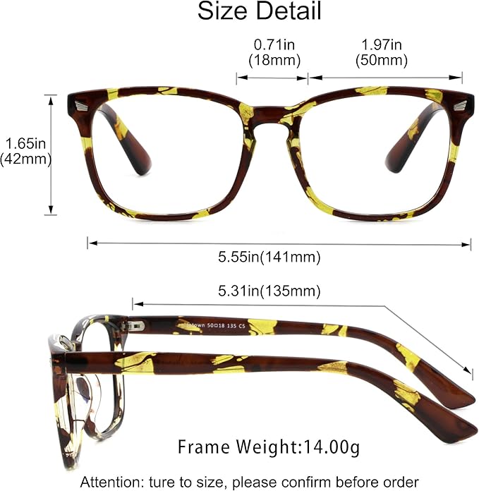 YEIN Bifocal Reading Glasses with Blue Light Blocking Lenses, Bifocal Reader for Women and Men, Vintage Square frame with Spring Hinge (+0.75/+3.25 magnification)
