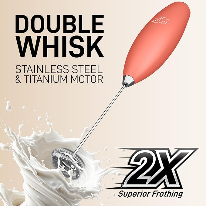 Zulay Kitchen Double Whisk Milk Frother – Handheld Foam Maker for Coffee, Lattes, Matcha, Hot Chocolate & Cappuccinos – Whip Creamy Froth in Seconds, Portable & Easy to Use