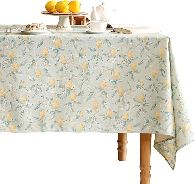 patdrea Designer Linen Green Small Tablecloth for Rectangle Table,Vintage Breathable Yellow Fruits Pattern Table Cloth,Decoration Cover for Kitchen Dining,Christmas,Thanksgiving,55"x71"-Ania a