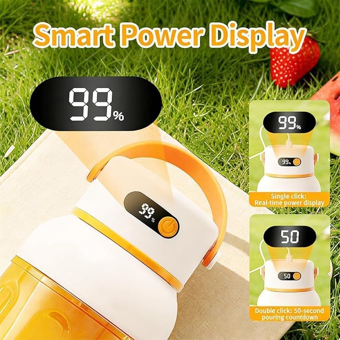 Portable Electric Juicer Cup with Zero Cord Hassle,Fresh Juice Mini Fast Portable,18000 Rpm High Speed with Digital Display&Leakproof Lid,Automatic Cleaning with Straw and Two Lids (1200ml/43.22oz)
