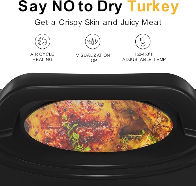 Sunvivi Roaster Oven, Electric Roaster Oven with Viewing Lid, 30lb 26-Quart Turkey Roaster with Unique Defrost/Warm Function, Large Roaster with Removable Pan & Rack, Stainless Steel, Blue