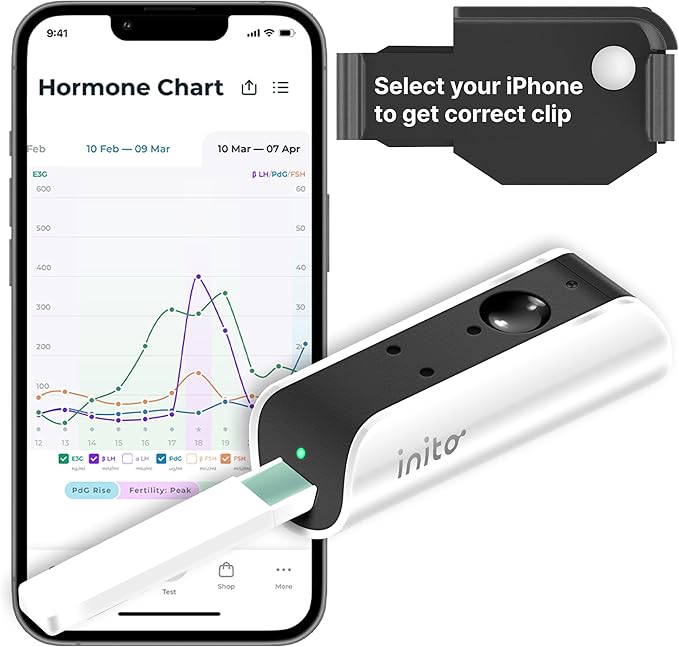 Inito Fertility Monitor & Hormone Tracker for Women | Estrogen, LH, PdG (Urine Metabolite of progesterone), FSH | Track and Confirm Ovulation | Includes 15 Test Strips (iPhone 15 Pro)