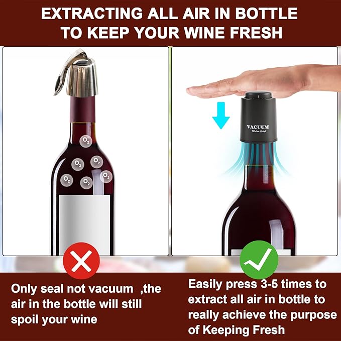 [2 PACK] Wine Bottle Stoppers,Real Vacuum Stoppers,Reusable Wine Preserver,Wine Corks Keep Fresh,Best Christmas and Birthday Gifts for Wine Lovers.