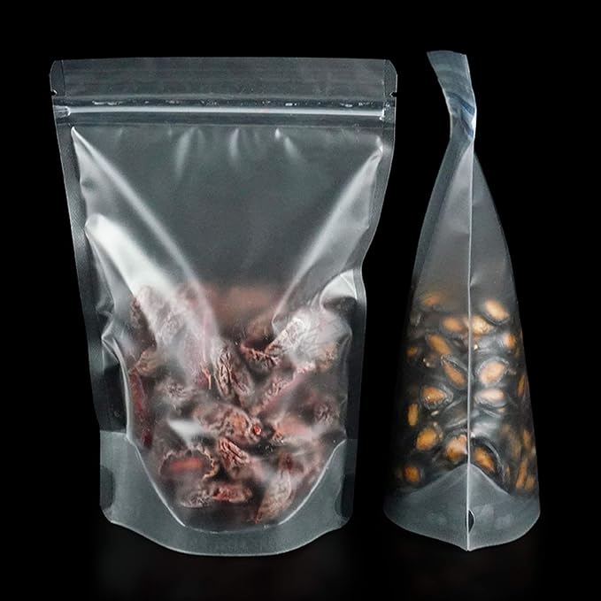PABCK 100 Pcs 5.9x8.66 inch Resealable Stand Up Bags Matte Clear Zipper Lock Heat Seal Pouches with Tear Notch for Zip Food Storage Lock Packing