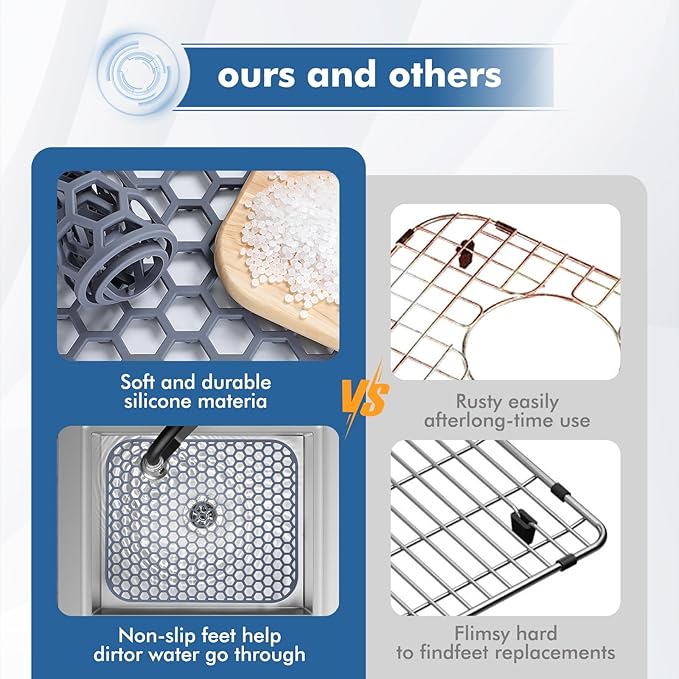 Bestjing 2 Pack 13.7"x 11.7" Silicone Kitchen Sink Protector Mat - Kitchen Grid Accessory, Non-Slip Heat Resistant Sink Grid Dry Mat for Bottom of Porcelain Stainless Steel, Dishwasher Safe