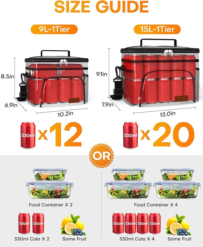 HOTOR Insulated Lunch Box for Men & Women - Leak-Proof Cooler Lunch Bag with 4 Pockets, Adjustable Strap, Ideal for Work, Picnic, Travel - Large, Light Grey, 13.0"×7.9"×9.1"